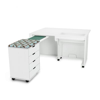 White Laverne & Shirley Sewing Cabinet (441) from Arrow Sewing Furniture in flat bed position